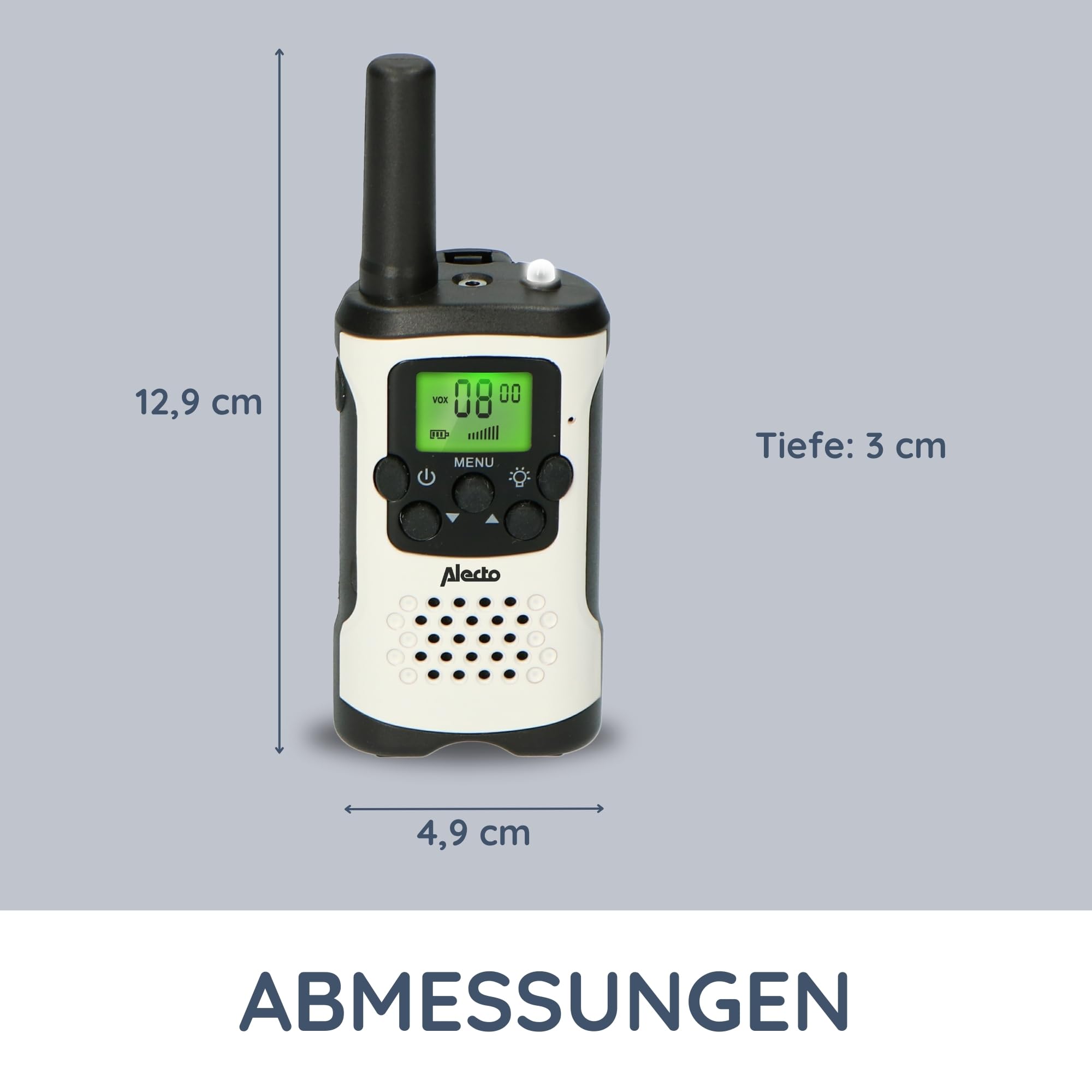 Alecto FR-175 Walkie Talkie für Erwachsene und Kinder - 7km Reichweite - 8 Kanäle - 38 CTTCSS-Codes - VOX - integrierte Taschenlampe - 2,5mm Anschluss - weiß