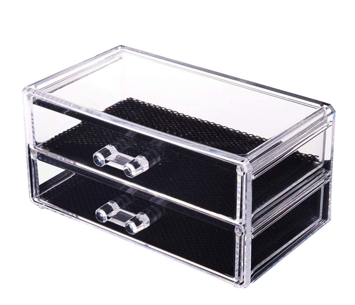 PENTHONJewelry Organizer with 2 Storage Drawers for Lipstick, Brushes, Nail Polish, Compacts and Cosmetics Acrylic Drawer Organizer Beauty Product Storage Drawer Organizer for Makeup (Clear Acrylic)