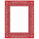 PaperDirect Western Red Bandana Border Paper, White Center with Rustic Red Bandana Design, 8.5 x 11, Acid-Free, Stationery for Invitations, Crafts, Cards, 25 Sheets