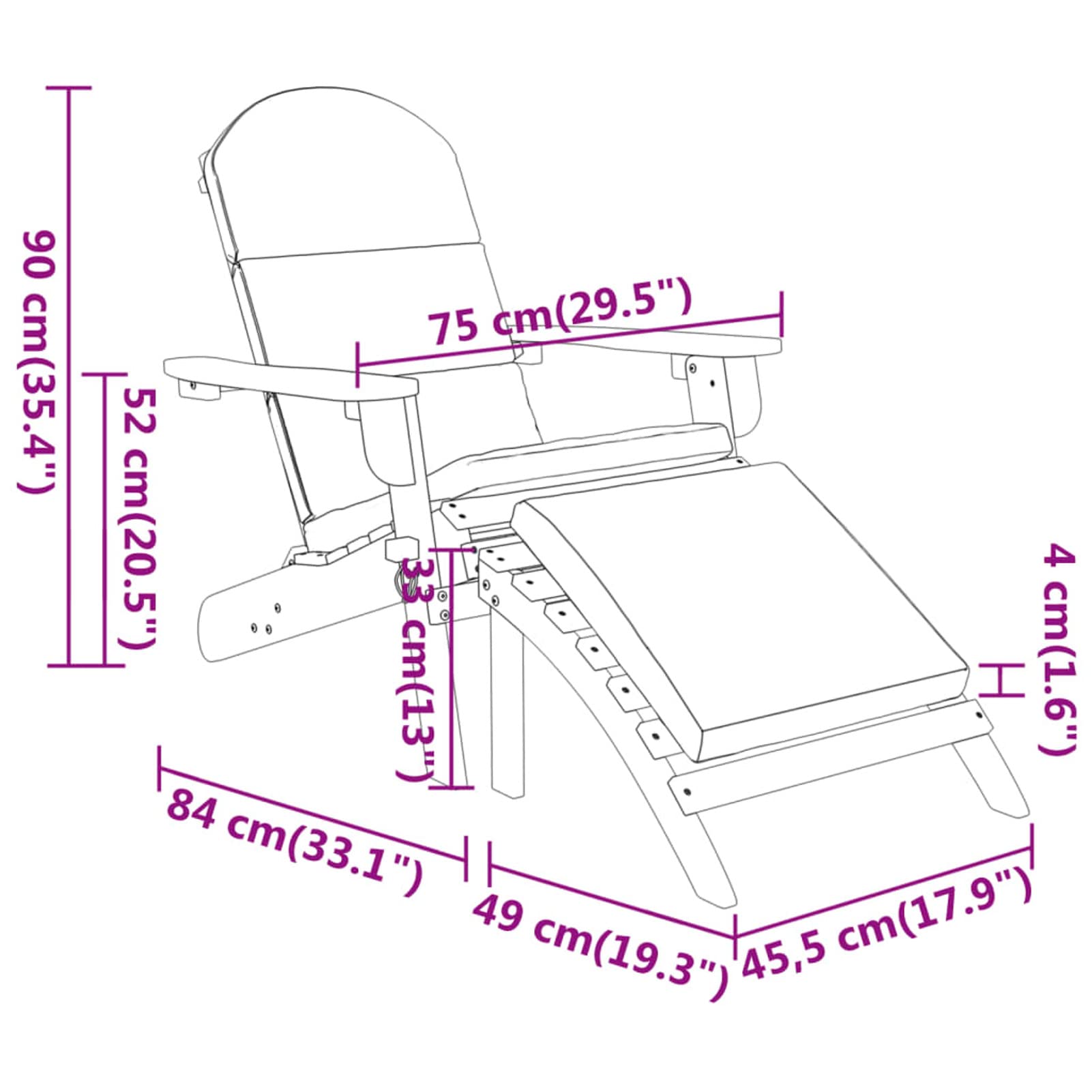 Gecheer Silla de jardín Adirondack con reposapiés Madera Maciza Acacia,Muebles de Jardin,para Exterior Balcón Terraza Patio,Type 1