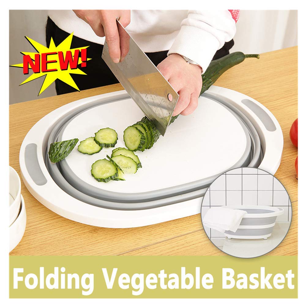 Efaster Collapsible Cutting Board with Dish Tub,Foldable Dish Tub Washing Basin,Space Saving Washtub Collapsible Colander Fruit Vegetable Washing Drain Sink Storage Basket 3 in 1 Multifunctional Baske