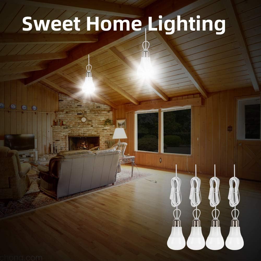Buy 1 get 1 GVSHINE Solar Pendant Lighting System with Cell Phone Charger,12W Solar Panel with 4 Bulbs Solar Lighting Kit for Indoor Emergency or Out Camping,Shed,Fence,Patio(GV1006)