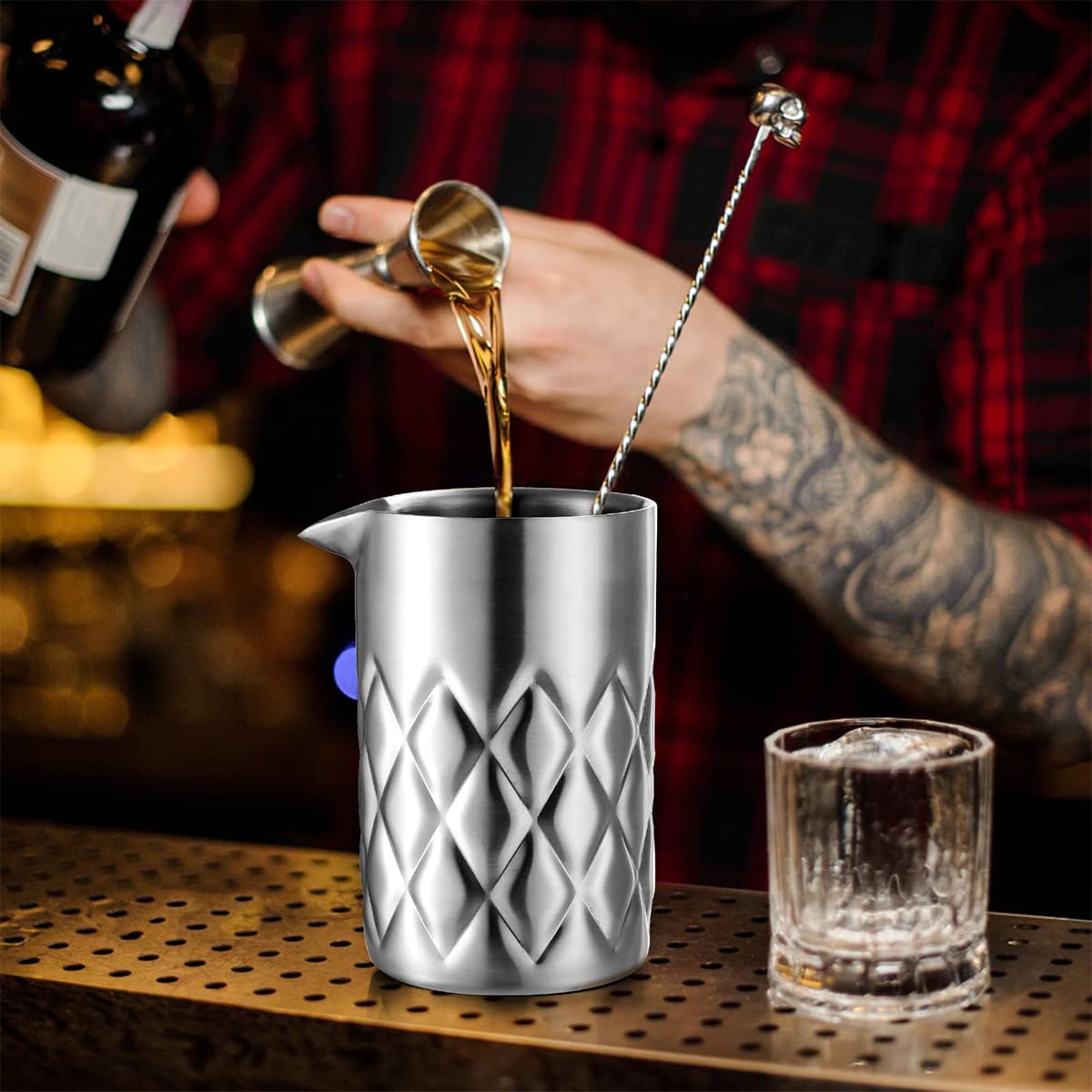 Bicchiere per mescolare Cocktail da 540 ml, in Acciaio Inox 304, per mescolare Martini, Shaker in Vetro Senza Cuciture con Fondo appesantito, Bicchiere per mescolare per baristi