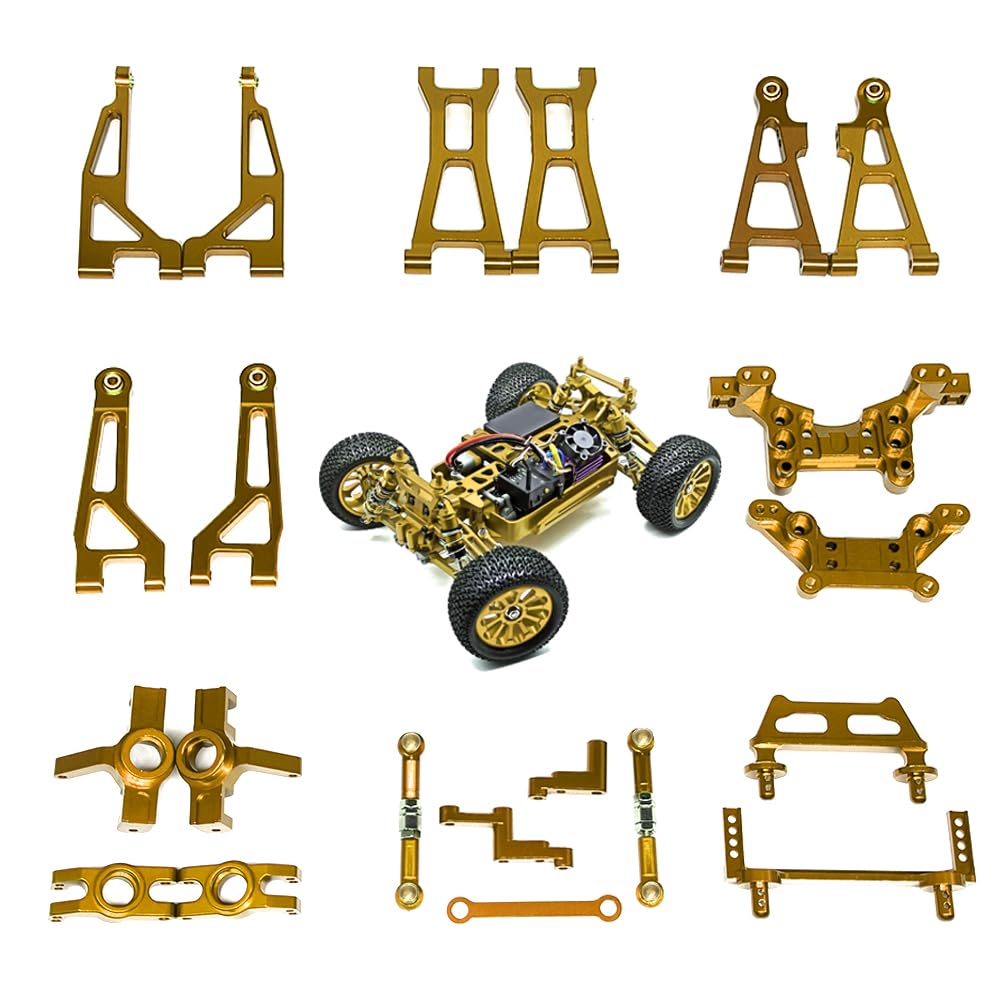 RWLZLB 27PCs for Hyper GO BEZGAR Jetwood H16BM H16GT H16DR 1/16 RC Car, Swing Arm Shock Mount Body Pillar Steering Rod Kit, Metal Aluminum Alloy Upgrade Accessories Spare Part (Full Sets Gold)