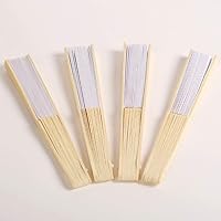 Vista 3 de Teensery 4 abanicos de mano de papel blanco de bambú plegable para bodas, fiestas, cosplay, decoración del hogar, proyectos de manualidades