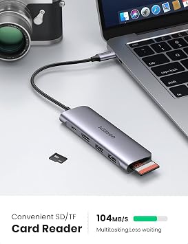 UGREEN USB C Hub HDMI 6-IN-1 Type C Hub with 100W Power Delivery Charging, 2USB 3.0 Ports, TF/SD Card Reader, Compatible with Macbook Pro/Macbook Air 2021, XPS, iPad Pro 2021/2010
