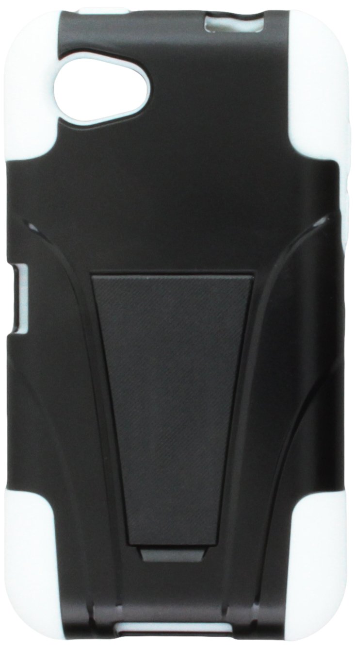 Eagle CellPHHTCFIRSTYSTWHBK HypeKick Hybrid Protective Gummy TPU Case with Kickstand for HTC First - Retail Packaging - White/Black