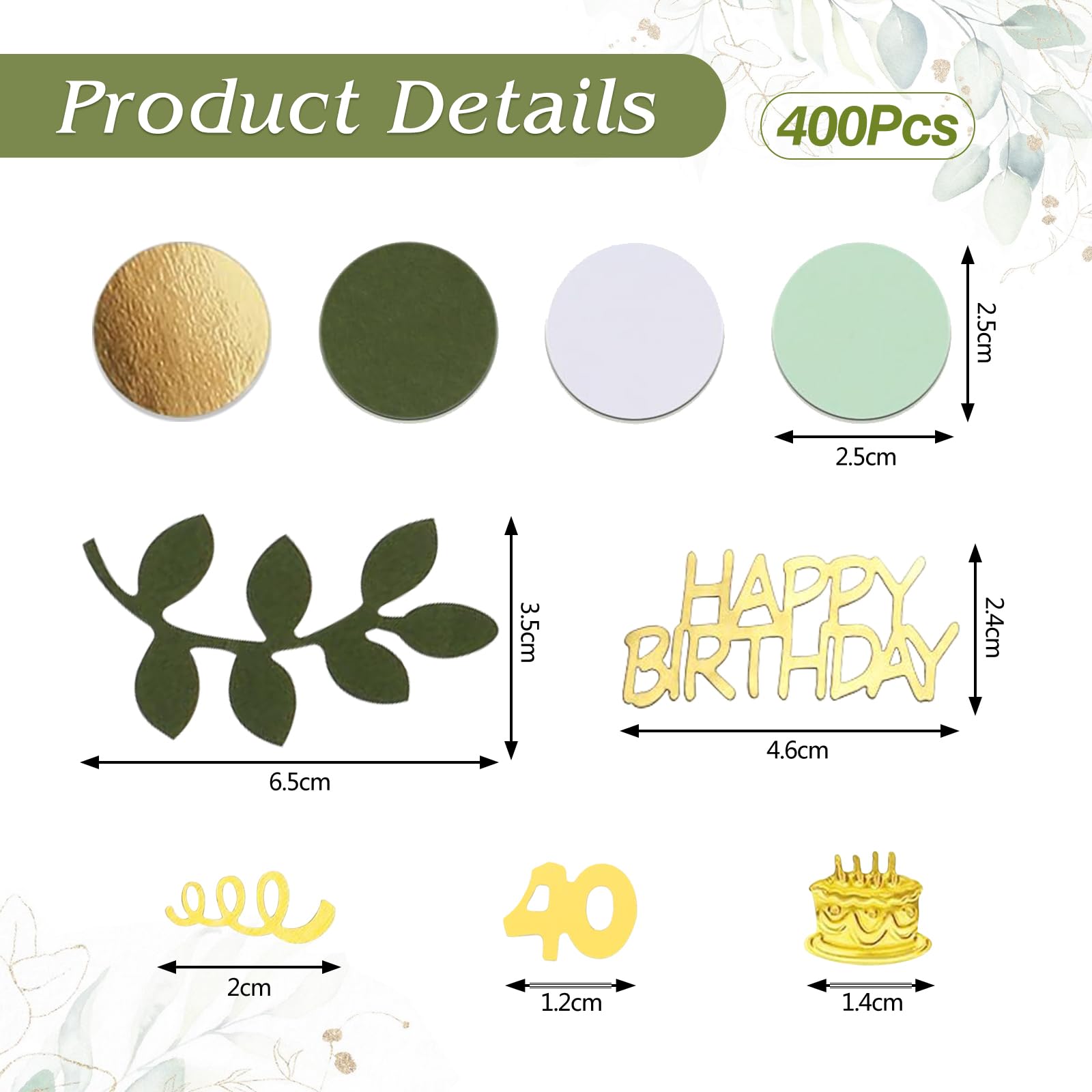 Salbeigrün & Gold 40th Birthday Konfetti – 100 Stück, Tischdekoration Für Geburtstag & Party