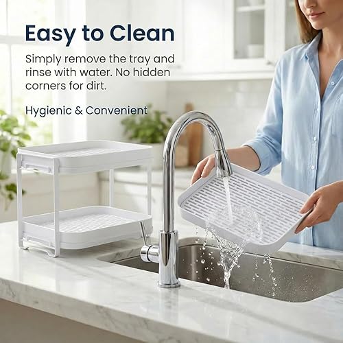 Miniatura 5 de Zosenley Escurridor de tazas de 2 niveles con escurridor extraíble, organizador de tazas de hierro a prueba de óxido, soporte de secado de botellas