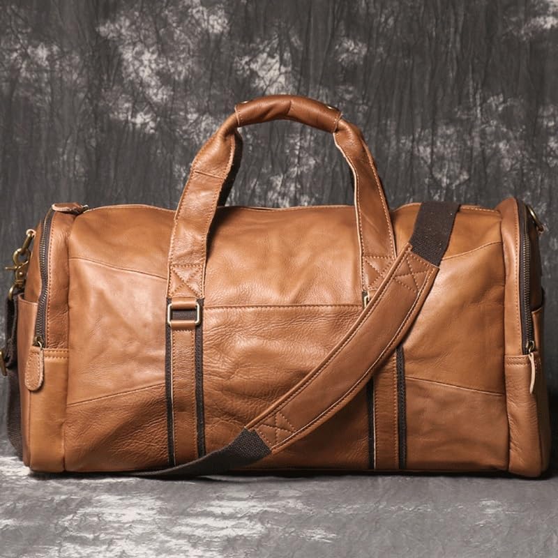 Retro Men's Hand Held Travel Bag Genuine Leather Business Trip Large Capacity Single Shoulder Strap Crossbody Fitness