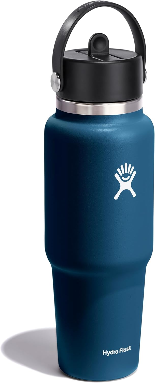 Hydro Flask Travel Water Bottle - Insulated Stainless Steel - Wide Straw Lid, Non Spill, Leakproof in 32 Oz Indigo Blue - Image 2