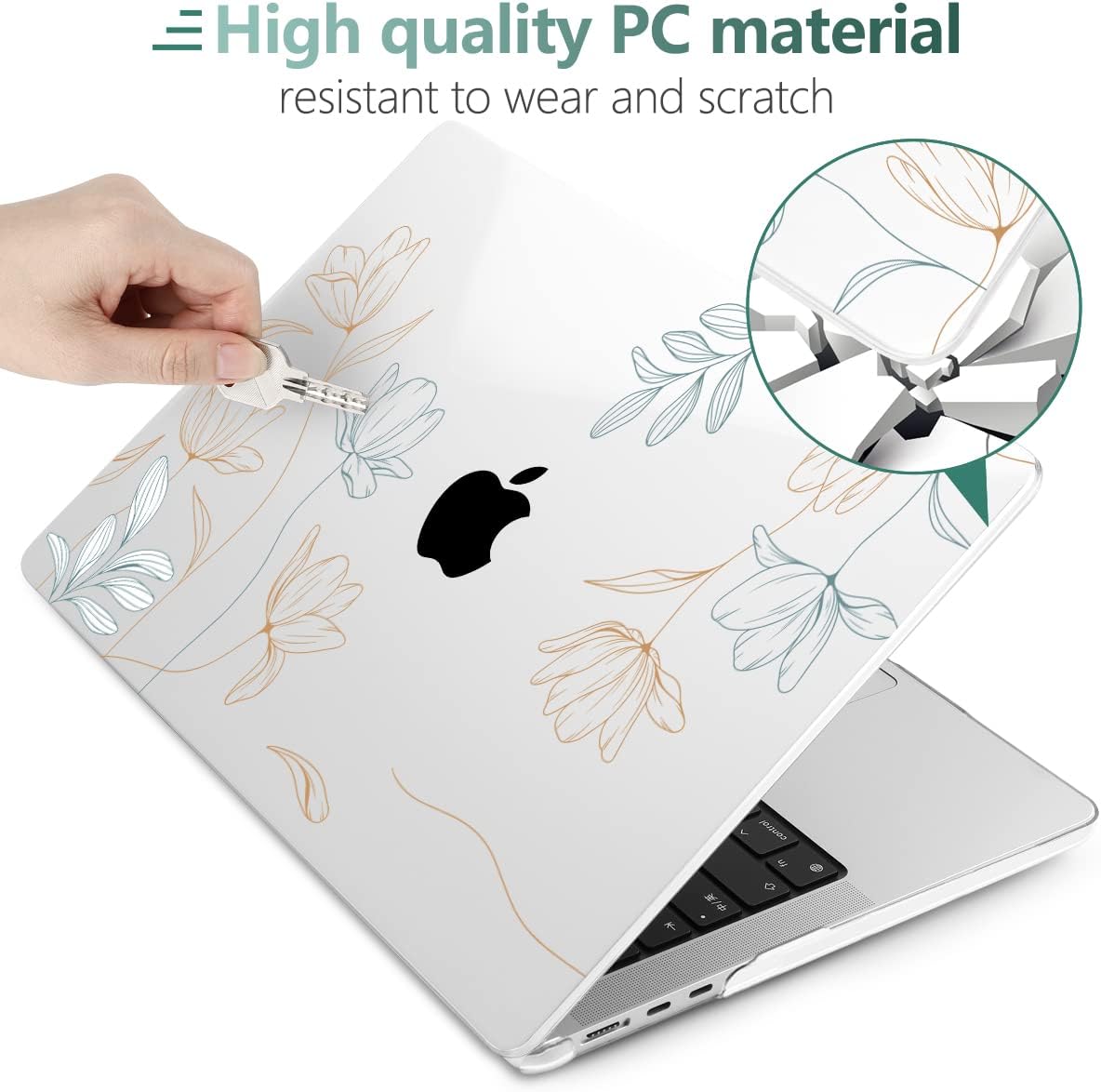 MEEgoodo Case for MacBook Air M4/M3/M2 13.6 inch 2025 2024 2022, Fit Model A3240 A3113 A2681, Compatible with MacBook Air 13 inch, Laptop Hard Shell Case with Keyboard Cover, Engraving Floral | 2025 2024 2022, with Keyboard Cover, Engraving Floral - Image 3