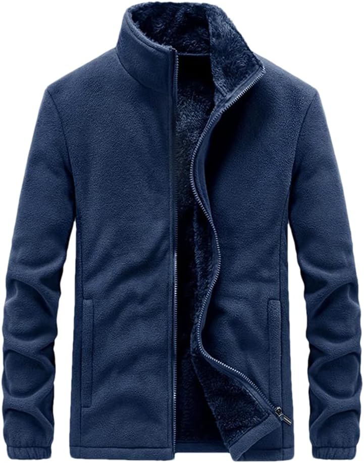 Adhdyuud Men Fleece Jacket Casual Tactical Army Outerwear Thick Warm Bomber Military Zipper Jackets Dark Blue 3XL (73kg-80kg)