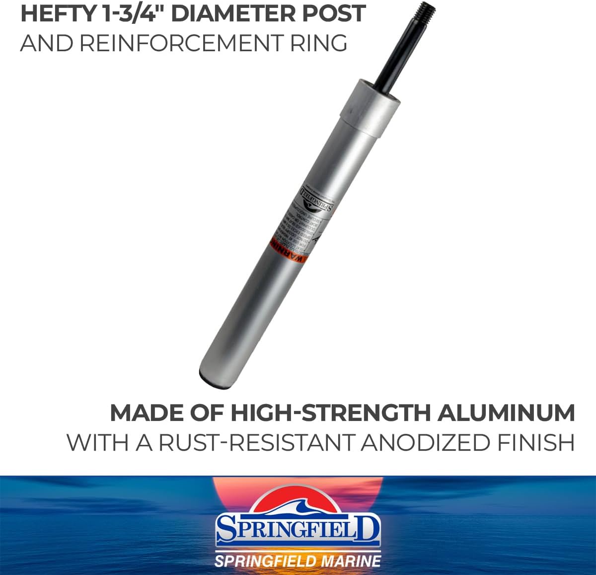 Springfield 1630423-A Threaded Fixed-Height Post for Kingpin Seat Mounts and Bases - 15", Anodized Finish