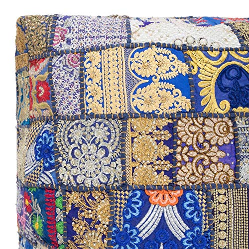 Pouf indien bleu en patchwork pour ajouter une assise basse confort