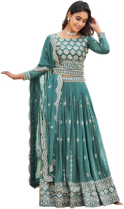 indian readymade Banarasi Satin Navratri bridal lehenga choli for women flared party night with stitched blouse