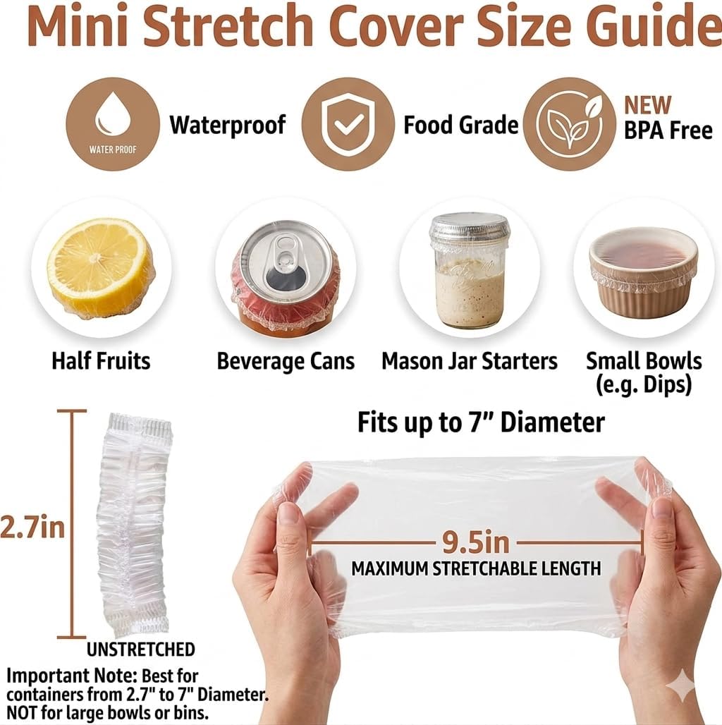 100 Pcs Cup Covers for Drinks Safety, 12μm Thick Disposable Drink Covers for Alcohol Protection, Elastic Mini Banneton Covers, Sourdough Starter Jar Covers, Airtight Resealable Bag