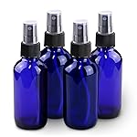 Wedama Mini Glass Spray Bottles 2 oz, Empty with Funnel Dropper, Fine Mist for Hair, Travel, Plants, Cleaning Solutions and Skin Care (4 Pack Blue)