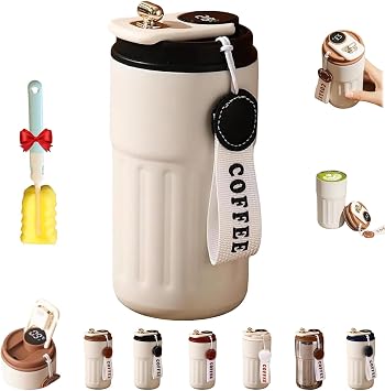 316 Stainless Steel Travel Mug with Temperature Display, 450ml Portable Smart Insulated Coffee Tumbler, Leak Proof Vacuum Thermal Cup for Hot Cold Drinks Tea, Office Outdoor UseBlack