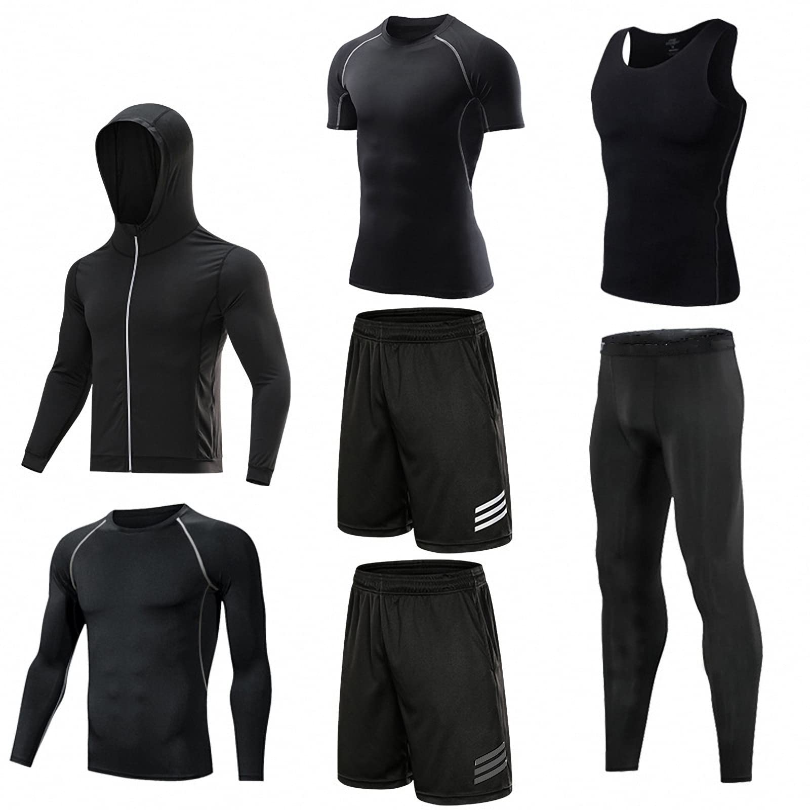 7-częściowy męski zestaw odzieży fitness, szybkoschnące legginsy na siłownię, outdoorowa warstwa bazowa odzież sportowa, styl 6, XXL