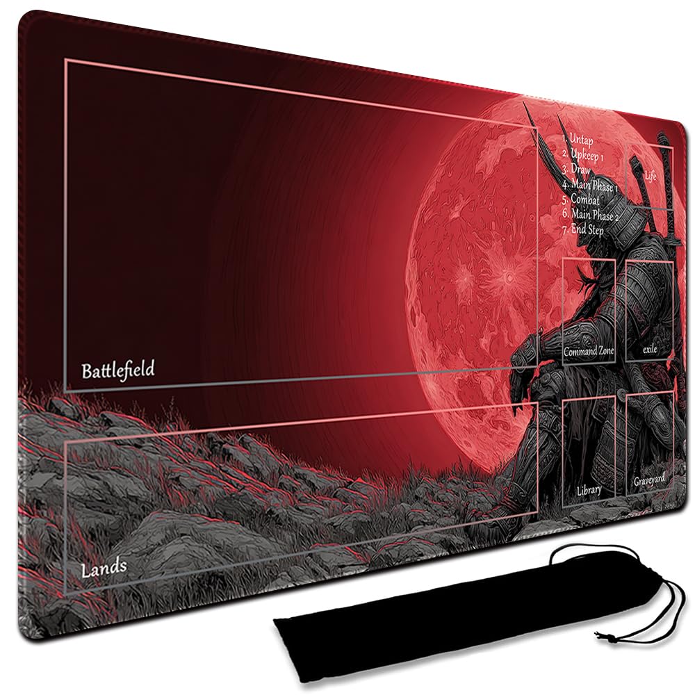 MTG Playmat,With Storage black Bag Szie 60 x 35CM , With Zone MTG playmat Stitched Edges Game Play Mat Trading Card Game Playmats Mouse Pad Smooth Rubber Surface TCG Game Mat (With Zone,7)