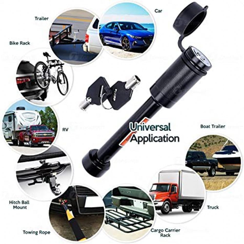 Heavy Duty Trailer Hitch Lock, 5/8 Inch, Black Carbon Steel, Security Pin with Keys for Towing Vehicle Protection (Silver)