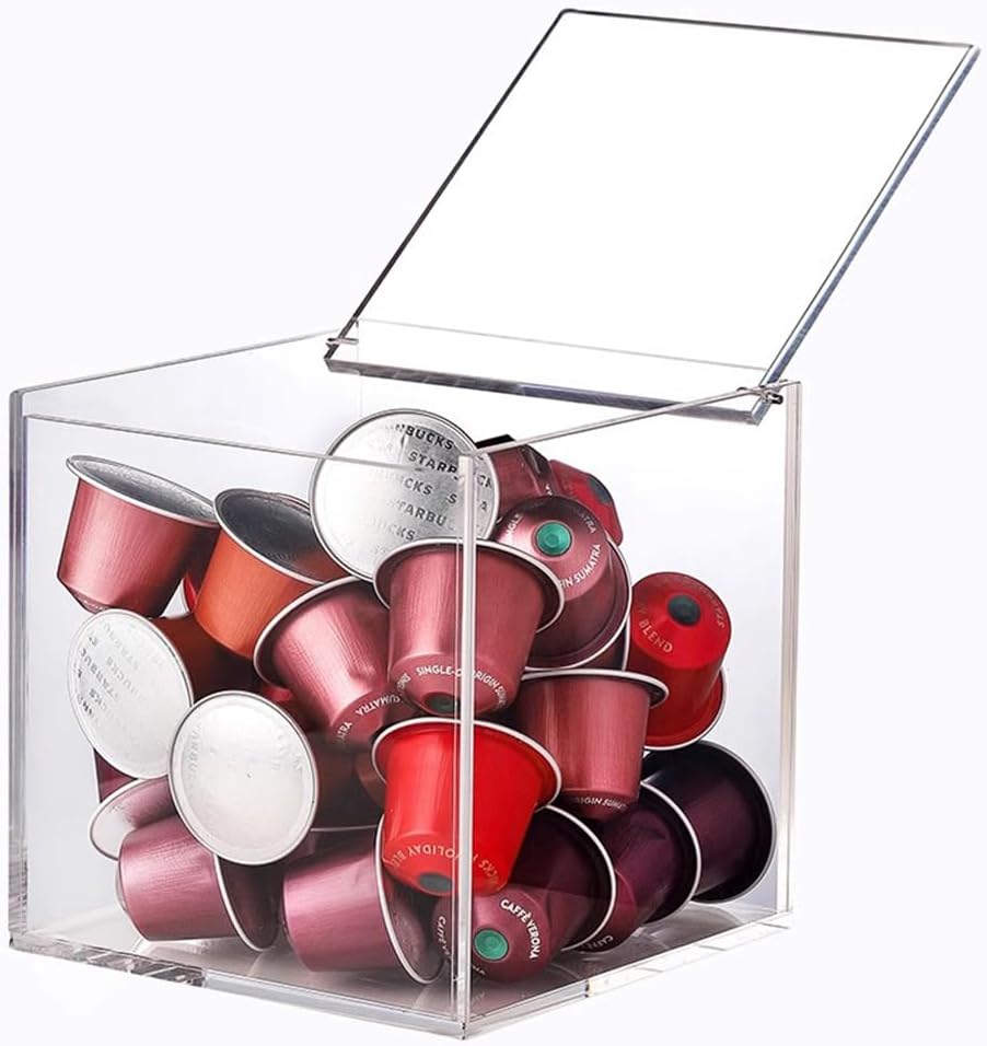 Coffee pod storage, Acrylic Coffee Pod Holder Clear Capsule Holder Storage Box, Desktop Candy Tea Display Case, Compatible with Nespresso K Cup(14cm)