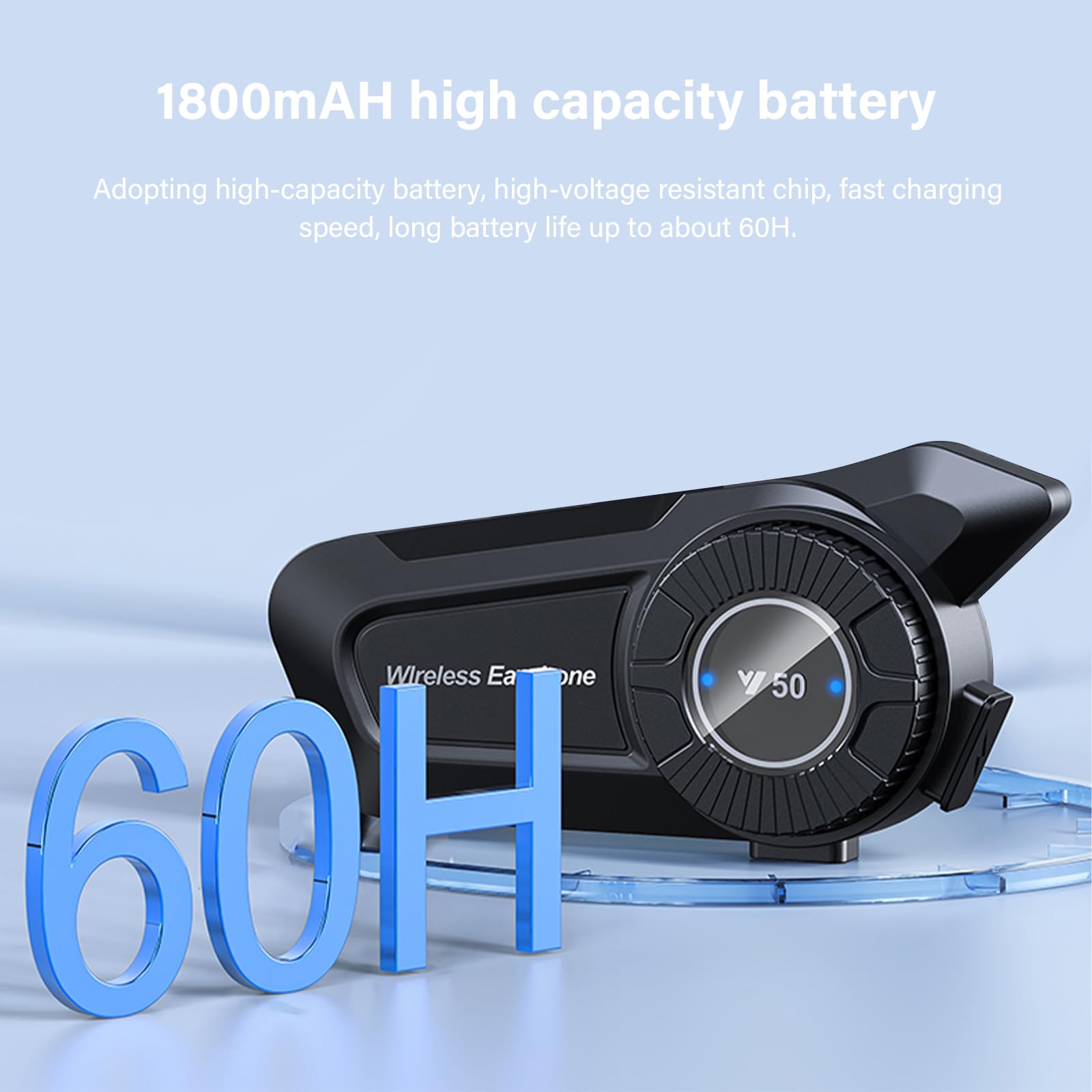 Intercom Moto Appareil Bluetooth à Molette pour Motos Suppression Bruit DSP&CVC/IPX6 Étanche/Chaîne Hi-Fi/Micro Wireless 5.3 Réponse Automatique Assistant AI Compatible Tous les Casques 1800mAH