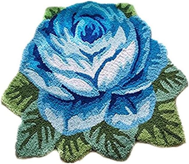 Judy Dre am Blue Rose Flower Shaped Area Rug for Bathroom Kitchen Bedroom,Plush Washable Toilet Rugs,Soft Floral Non-Slip Bath Mat