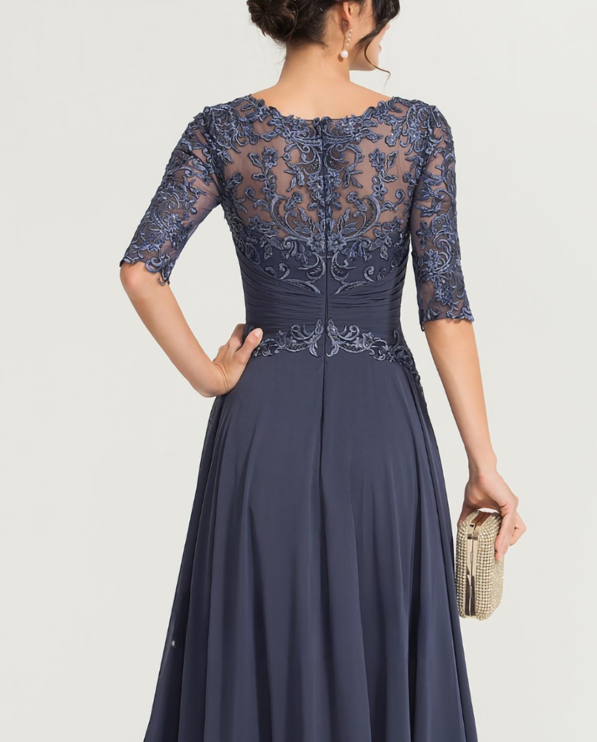 Tea Length Mother of The Bride Dresses with Sleeves for Wedding Lace Chiffon Formal Dresses - Image 5