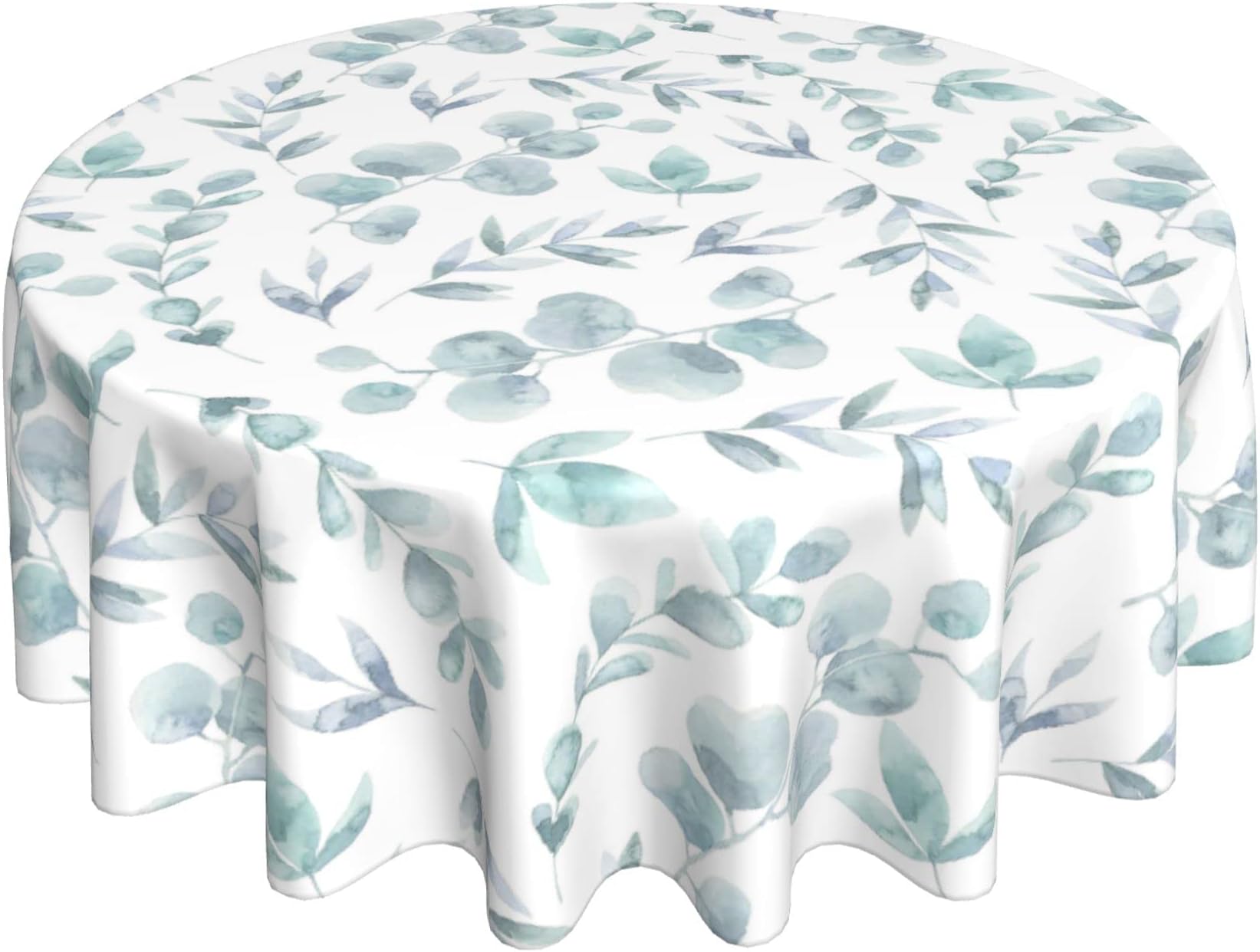 Sage Green Tablecloth Round 60 Inch Eucalyptus Leaf Round Table Cloth Spring Floral Wrinkle Resistant Washable Table Cover for Kitchen Dining Room Holiday Party Picnic Patio