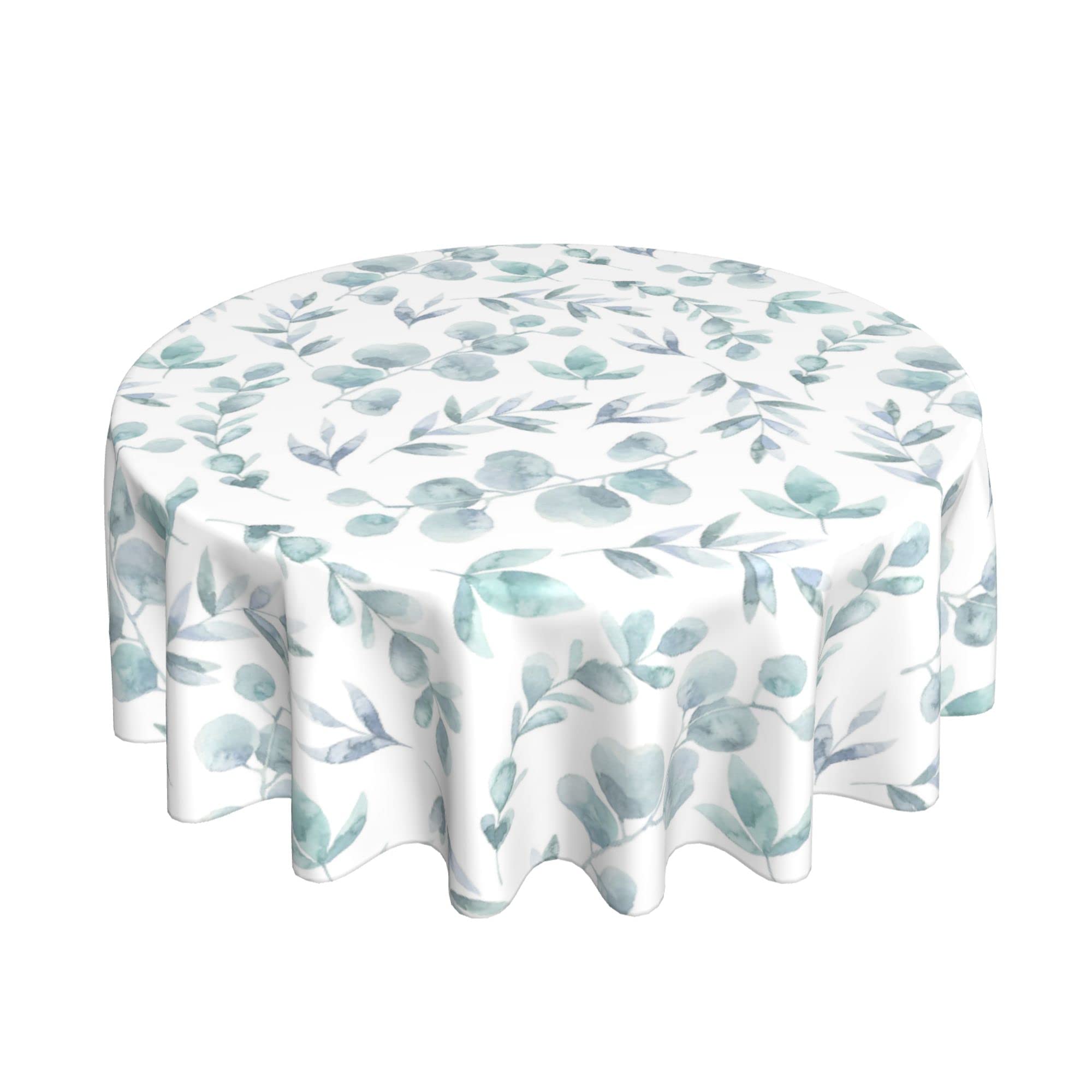Sage Green Tablecloth Round 60 Inch Eucalyptus Leaf Round Table Cloth Spring Floral Wrinkle Resistant Washable Table Cover for Kitchen Dining Room Holiday Party Picnic Patio