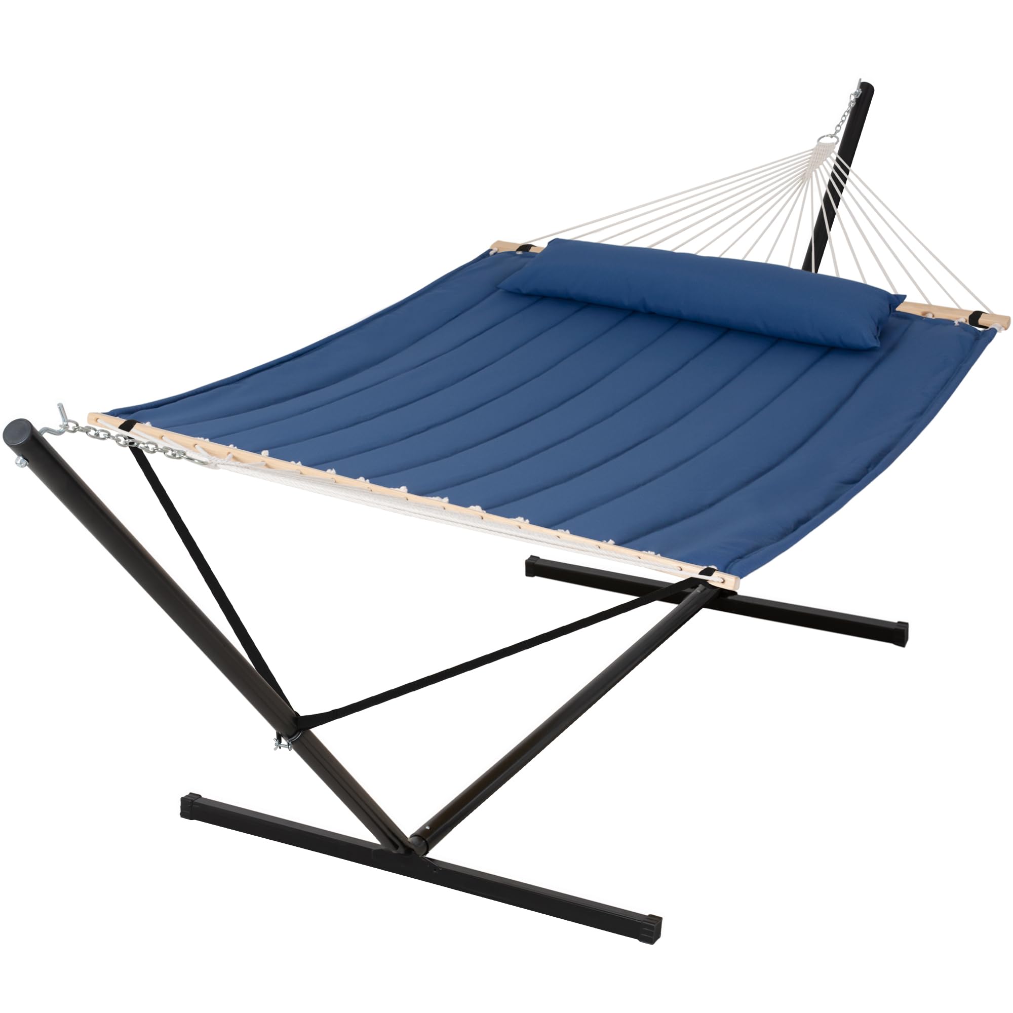 SUNCREAT 2 Person Free Standing Hammock with 15 ft Stand, Navy
