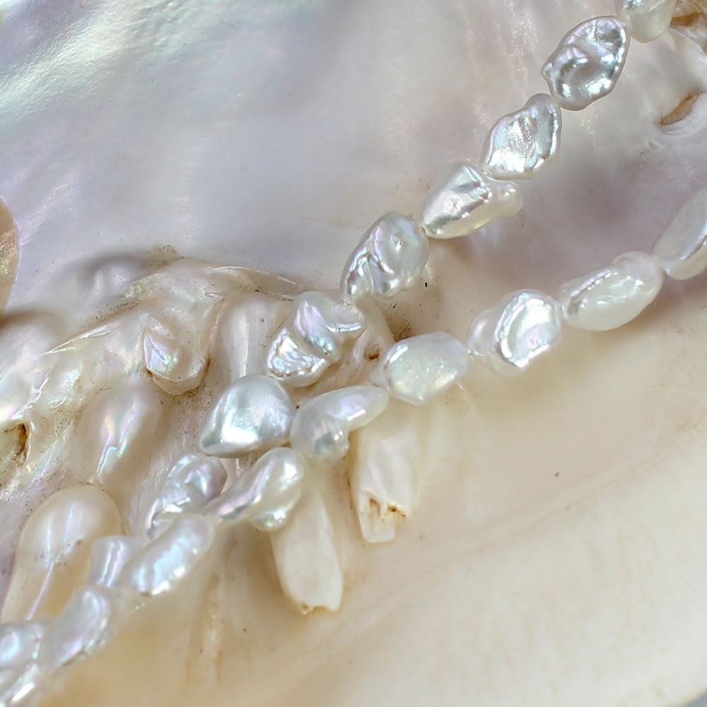 Jewelry Making Craft Natural 7x9mm Freeform Baroque Silver Nugget Shape White Freshwater Reborn Pearl Beads Strand 15"