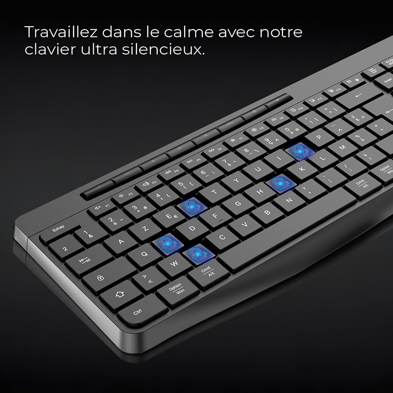 AD ADVANCE R Type Vezeték Nélküli Billentyűzet - Csendes, Tölthető, RGB Háttérvilágítás, Francia Kiosztás, Windows/Mac Kompatibilis