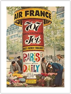 France - Paris Non-Stop Daily - Boeing 707 Intercontinental Jet - Vintage Airline Travel Poster by Edmond Maurus c.1959 - Fine Art Matte Paper Print (Unframed) 18x24in