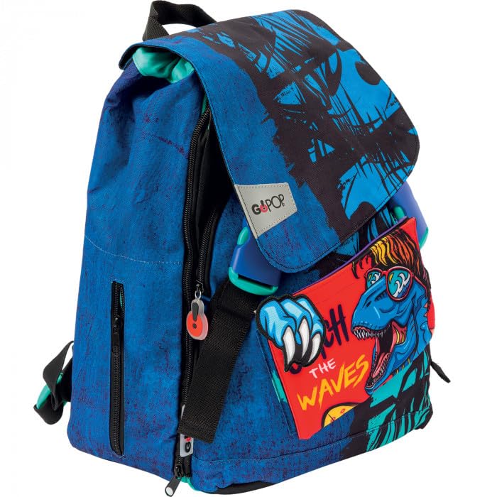 PRESTIGE & DELUXE Zaino Scuola GOPOP t- Rex Dinosauro GIOCHI PREZIOSI 5 pop-up chiusura scatto + Set per la scuola