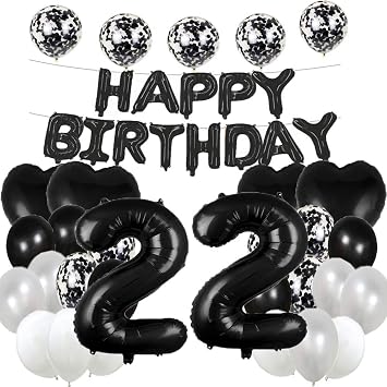 Giant 22th Birthday Balloon 22th Birthday Decorations 22 Balloon Number - 40 Inch Happy 22 Years Old Birthday Party Supplies for Women,Men Black