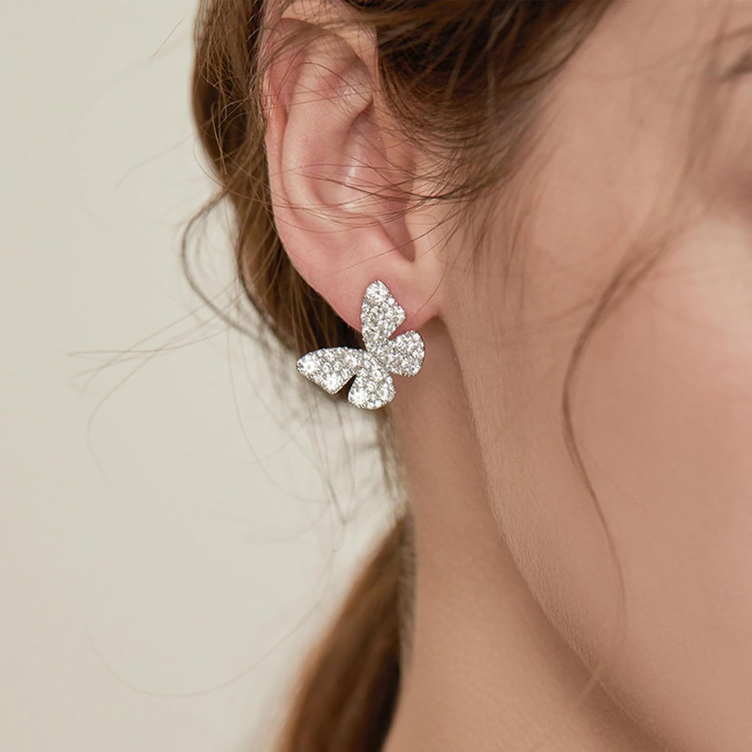 Handmade Bohemian Crystal Butterfly Earrings Vintage Crystal Butterfly Earrings Crystal Butterfly Drop Earrings Silver Butterfly Stud Earrings Jewelry for Women and Girls Gifts - Image 7