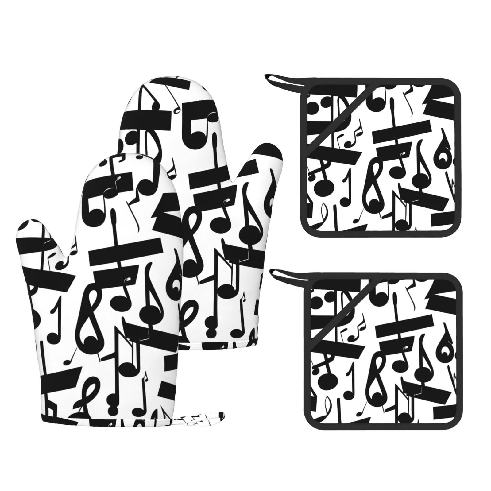 Lot de 4 maniques silicone noir motif notes musique résistant à la chaleur pour votre cuisine