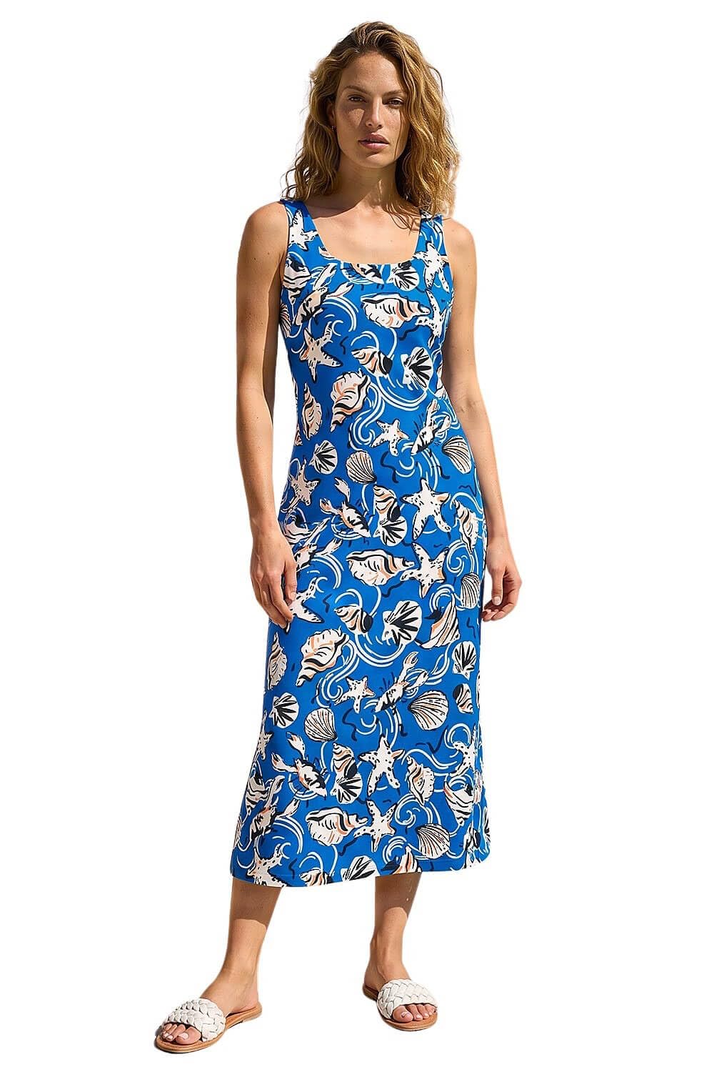 Roman Women's Royal Sea Shell Print Midi Dress In | Size: 10