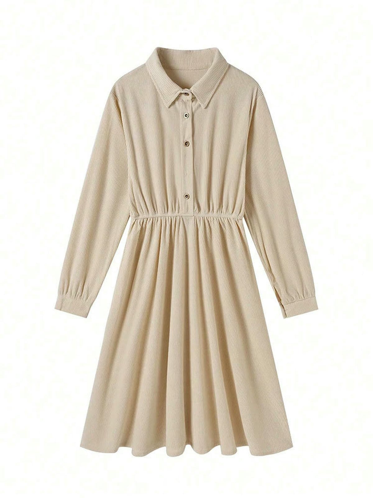 Vestiti a Maniche Lunghe Abito da Camicia Donna Preppy, Nuovo Solide, Elegante Midi Casual, Ufficio Classico E Vestito Quotidiano, Eleganti Abiti