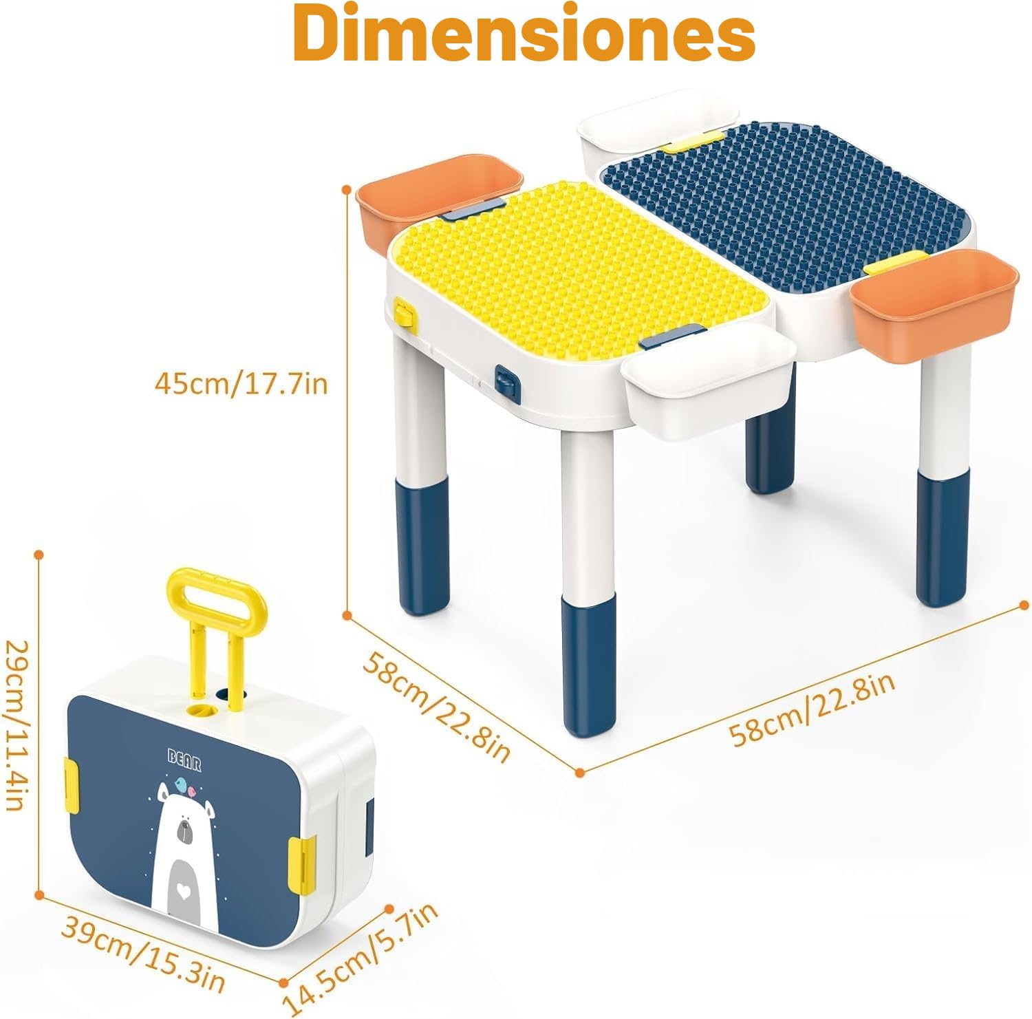 RedCrab Juego de Mesa Actividades para Niños, 2 en1 Mesa Infantil Multifuncional Mesa de Bloques de Construcción, Juegos de Construcción para Niños - Convertible en Equipaje con Ruedas