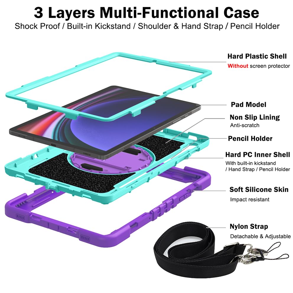 Coque Samsung Tab S10 FE antichoc enfant avec support rotatif violet - 6