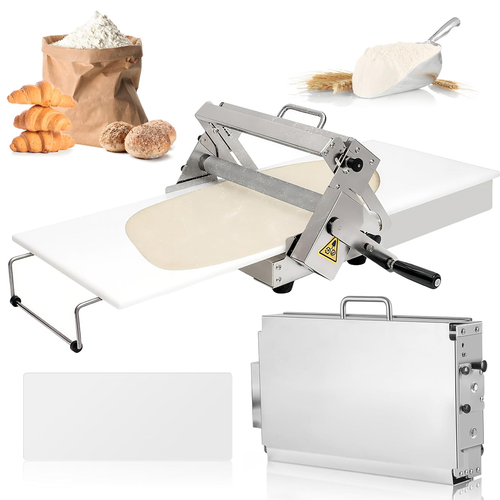 Máquina de prensa de pasta laminada para pasta de pizza, 0-25 mm de grosor ajustable, equipo de panadería para encimera, 103 x 58 cm