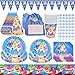 Simmpu Kit Anniversaire Shark Decoration Vaisselle Shark Party Supplies Shark Nappe Fanion Assiettes Gobelet Tasses Serviette Paille pour Kids Décorations d'anniversaire Servir 10 Invités