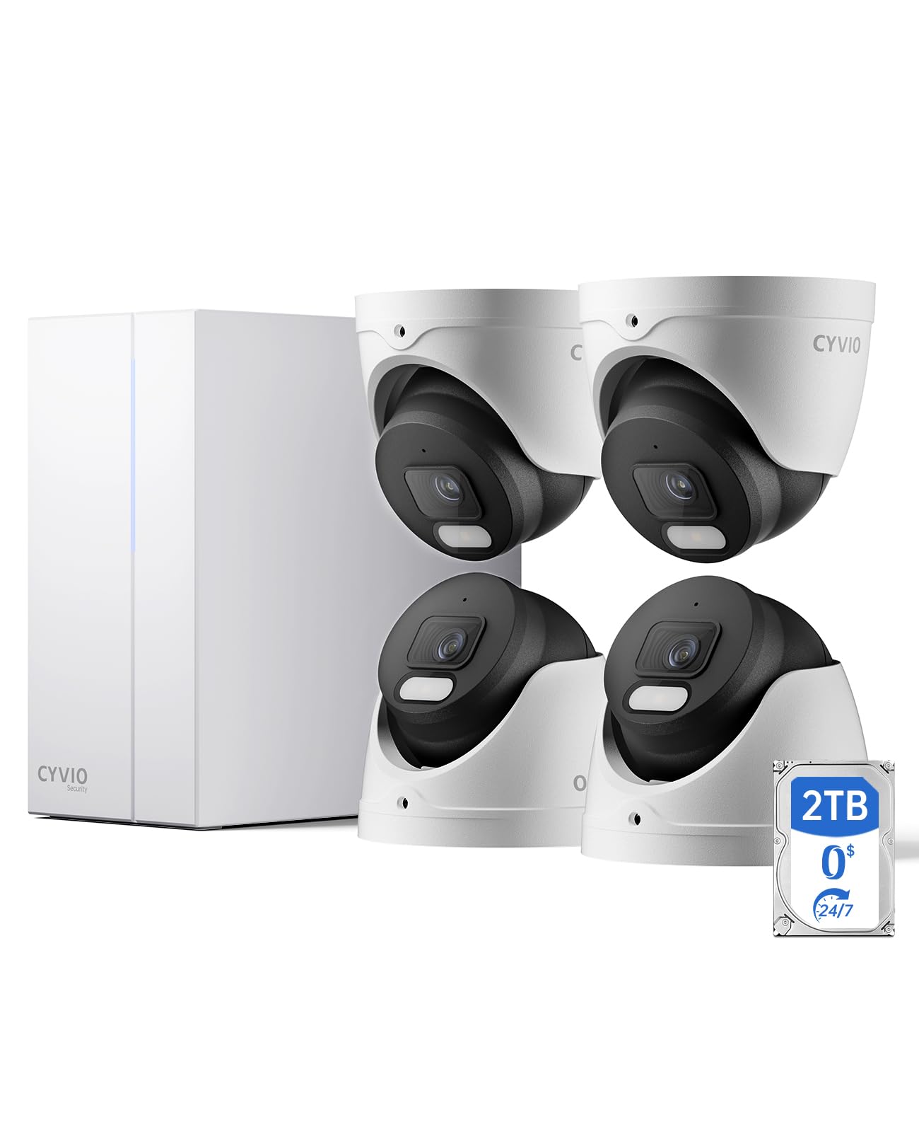 4K PoE Turret Camera System, Metal Housing, 2TB HDD NVR, 4-Cam Kit