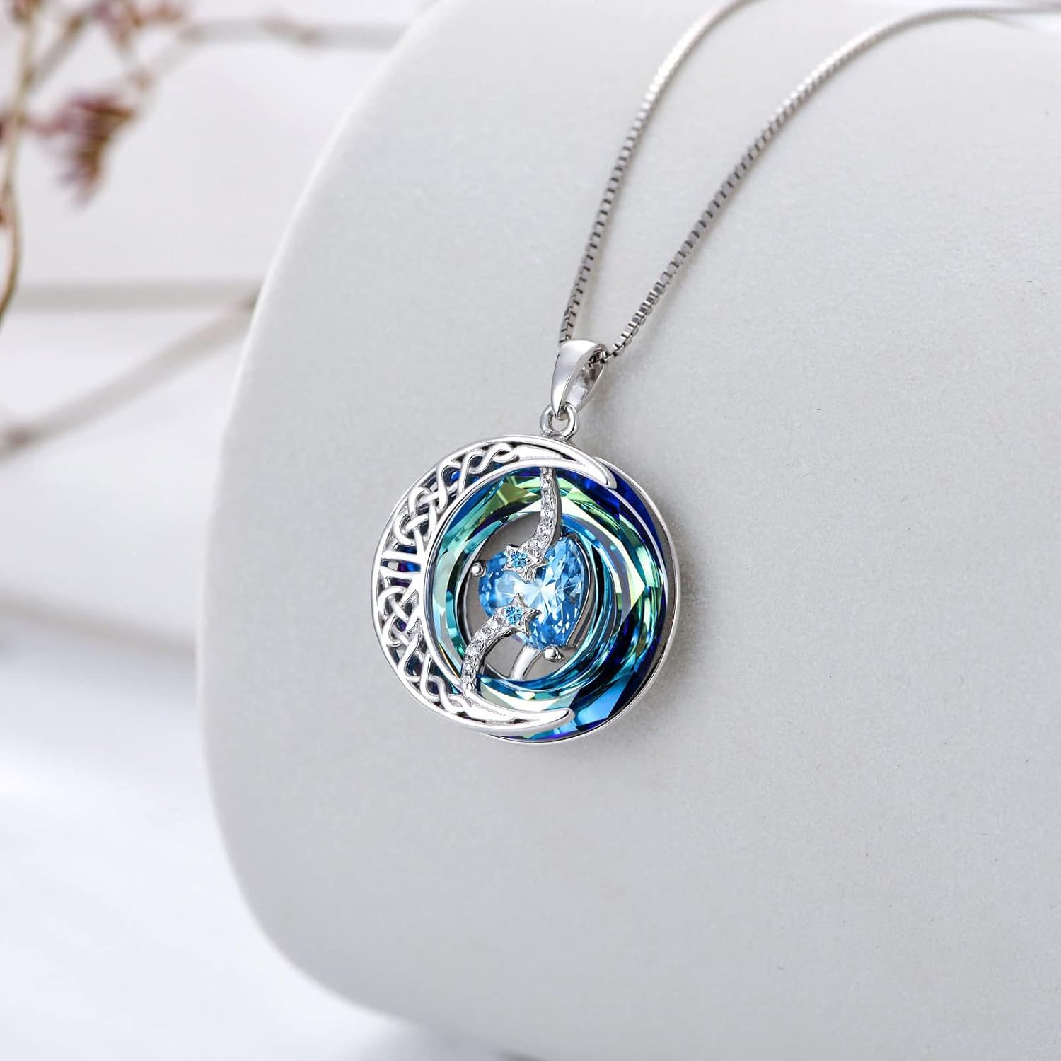 TOUPOP Birthstone Necklace 925 Sterling Silver Moon and Star Pendant with Blue Crystal Celtic Moon Jewelry Anniversary Birthday Gifts for Women Mom Wife Her - Image 5