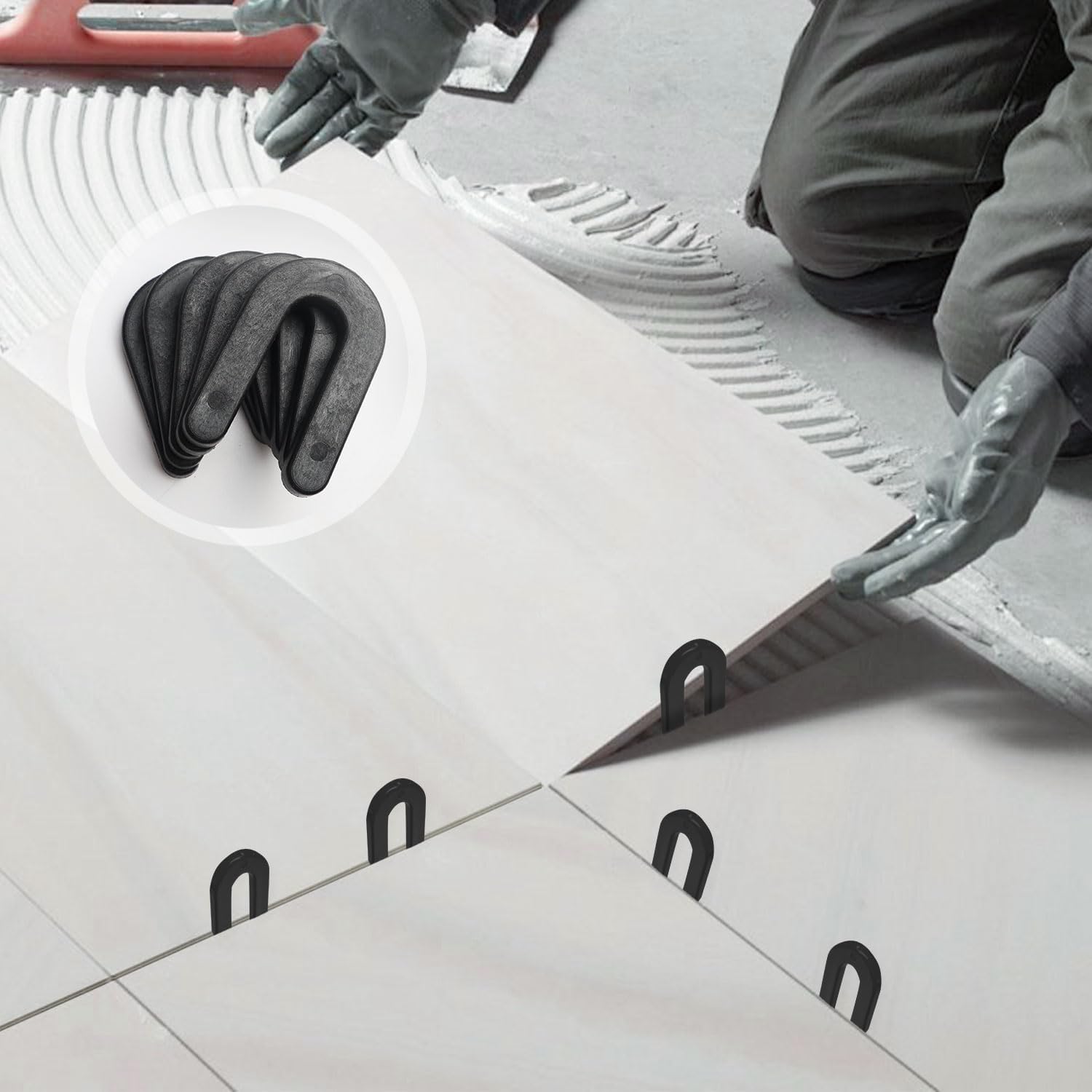 1000 Horseshoe Tile Spacers, 1/4-Inch U-Shaped Plastic Spacers for Tile Leveling System Floor Wall Tile Installation