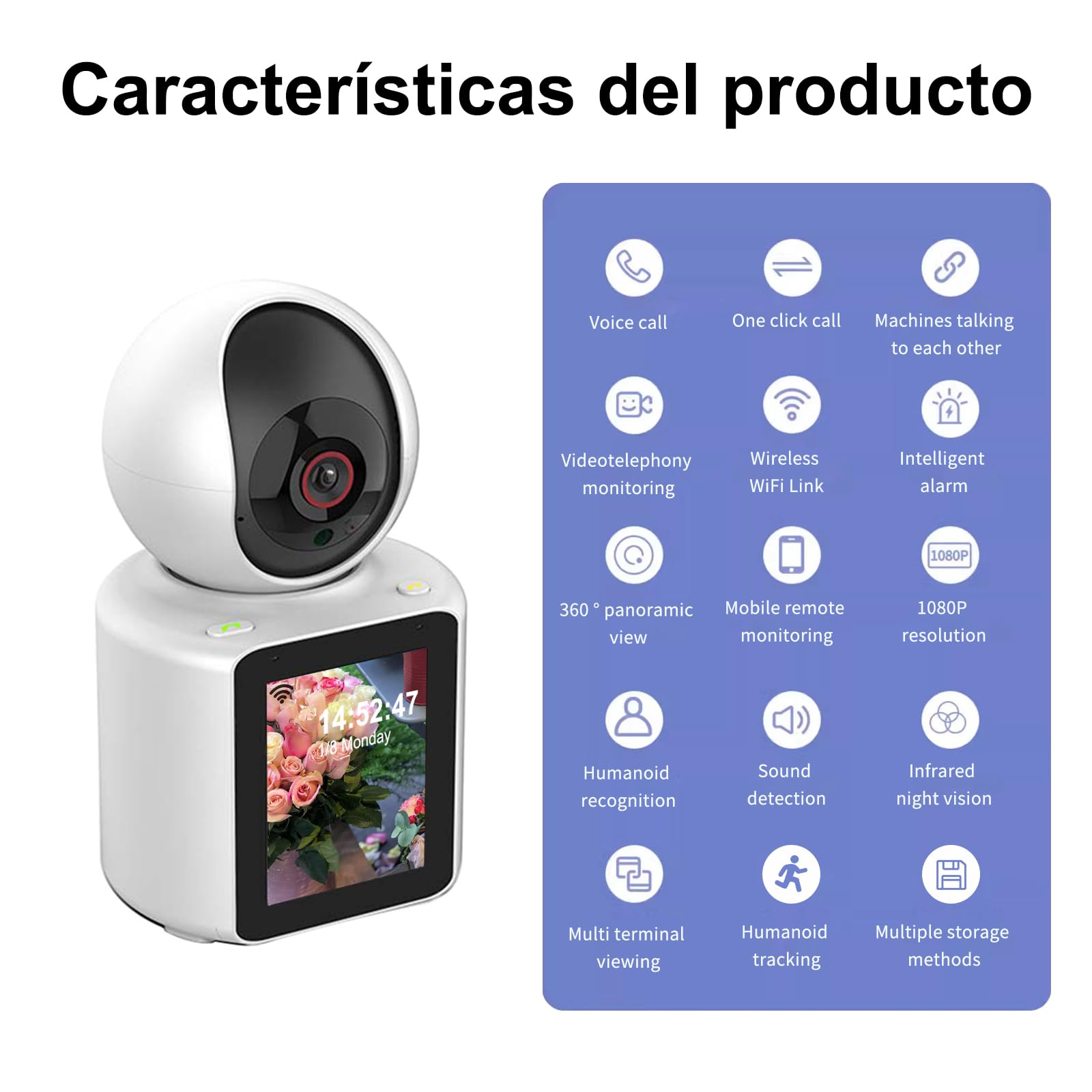 Cámara de Interior orientable, videollamadas, cámara Inteligente, Monitor de bebé, vigilancia de vídeo, Pantalla HD de 2,8 Pulgadas, con Infrarrojos nocturnos